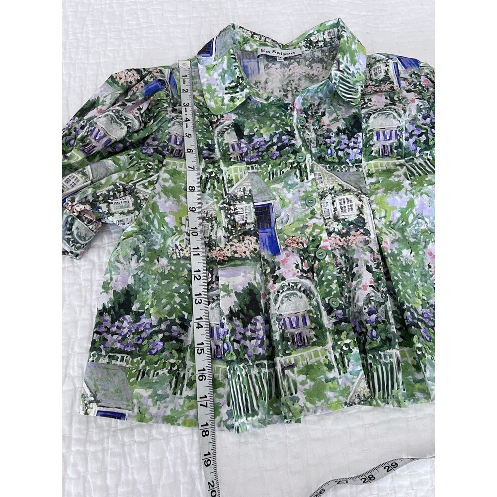 En Saison Garden Print Short Sleeve Button Down Blouse Size Medium EUC - Picture 4 of 7